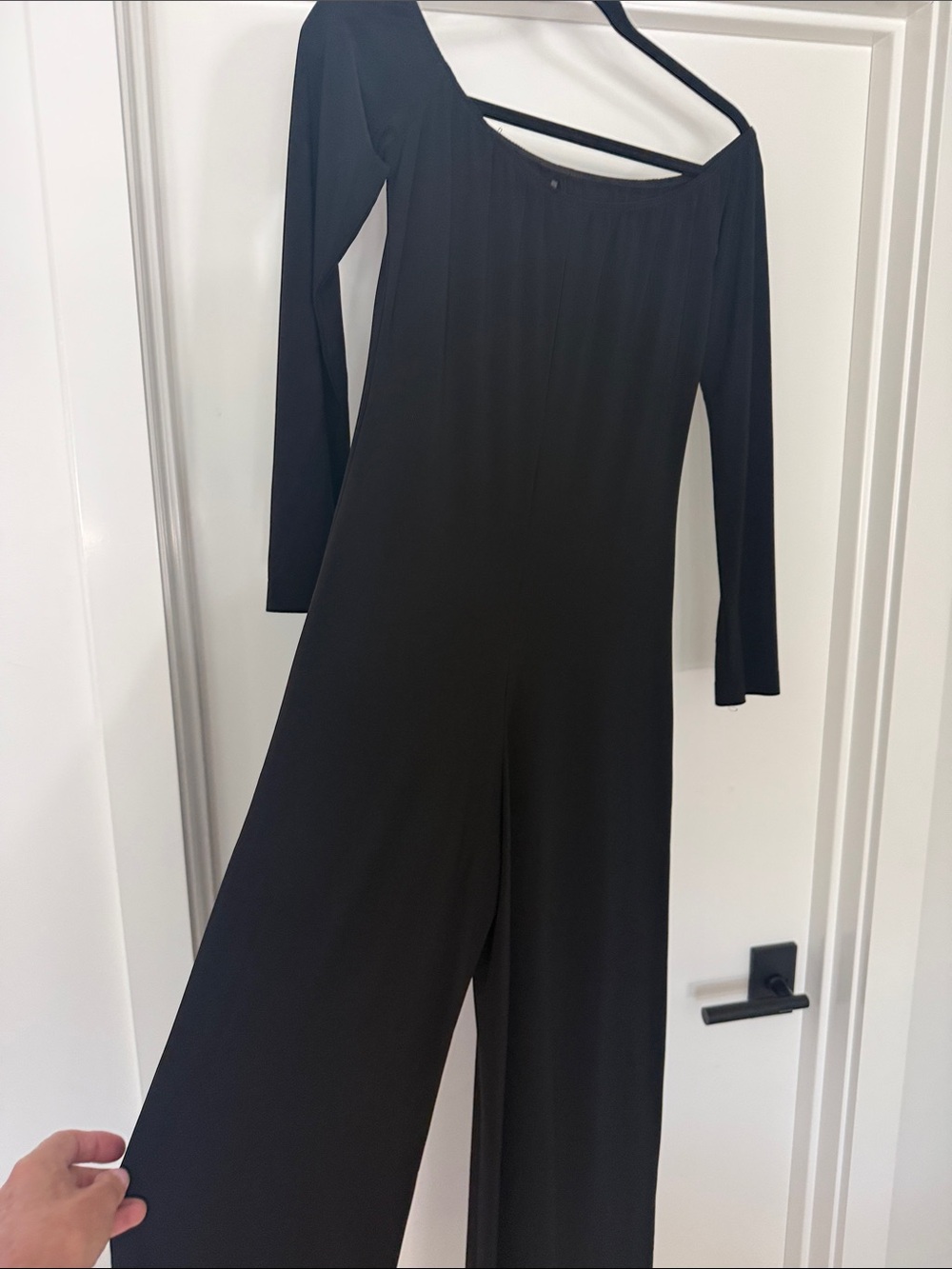 Norma Kamali Black off the shoulder Neck Long-Sleeve Wide-Leg Jumpsuit